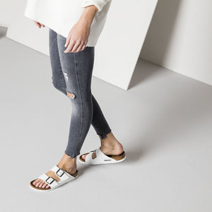 Arizona Adult Birko Flor Sandal - White with Pewter Buckles