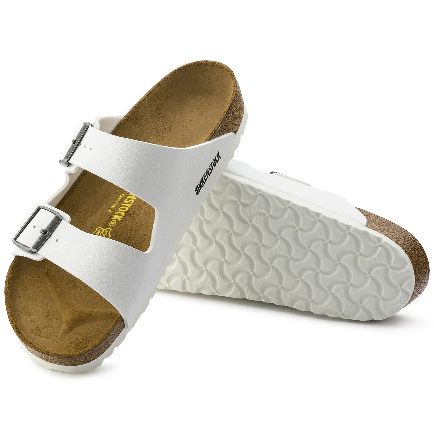 Arizona Adult Birko Flor Sandal - White with Pewter Buckles