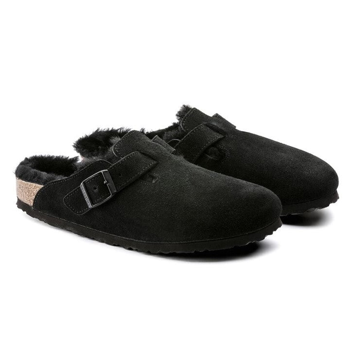 Boston Shearling Suede Leather Clog - Black