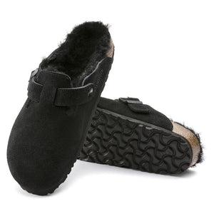 Boston Shearling Suede Leather Clog - Black