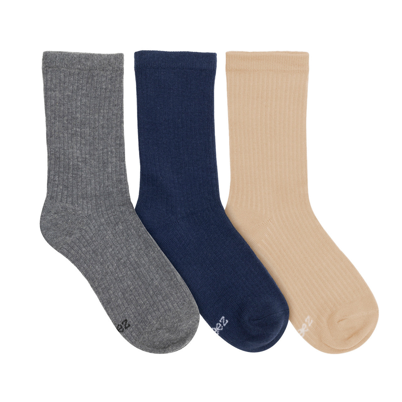 3pk Ribbed Crew Kid's Socks - Grey|Navy|Khaki