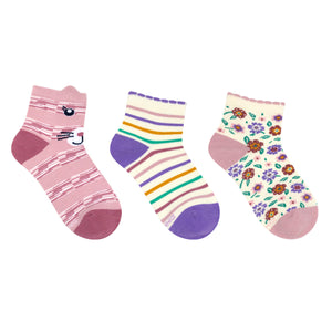 Kitty Flowers 3-Pack Quarter Socks