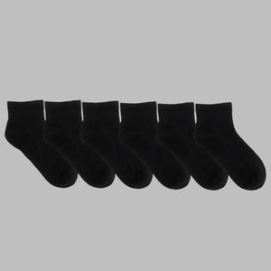 6pk Qtr Kid's Athletic Socks - Black