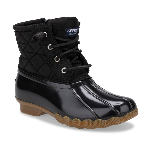 Black quilted duck store boots